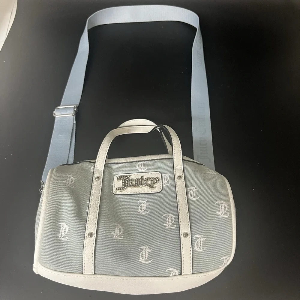 Juicy Couture Denim Logo Queen Of Everything Mini Barrel Bag Crossbody Strap